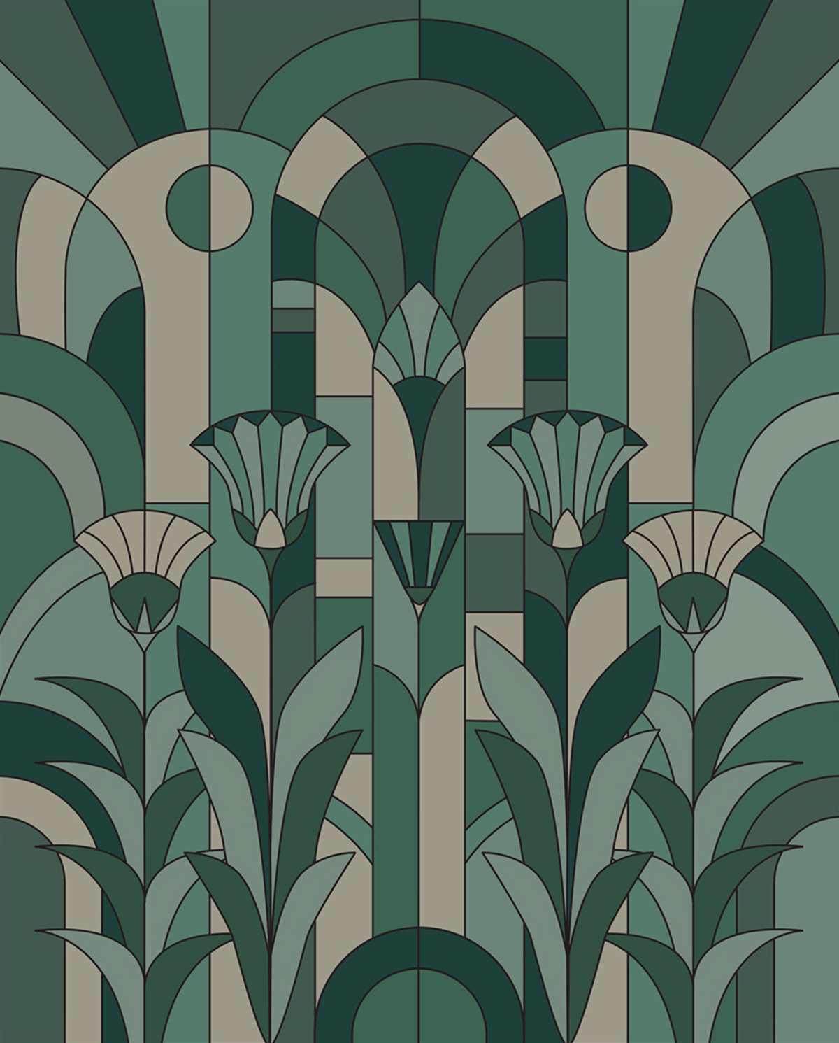 Papier peint Panoramique Fleur Eugenie vert 250X310 - Maison Siméon de Casélio | Réf. MSI107457502