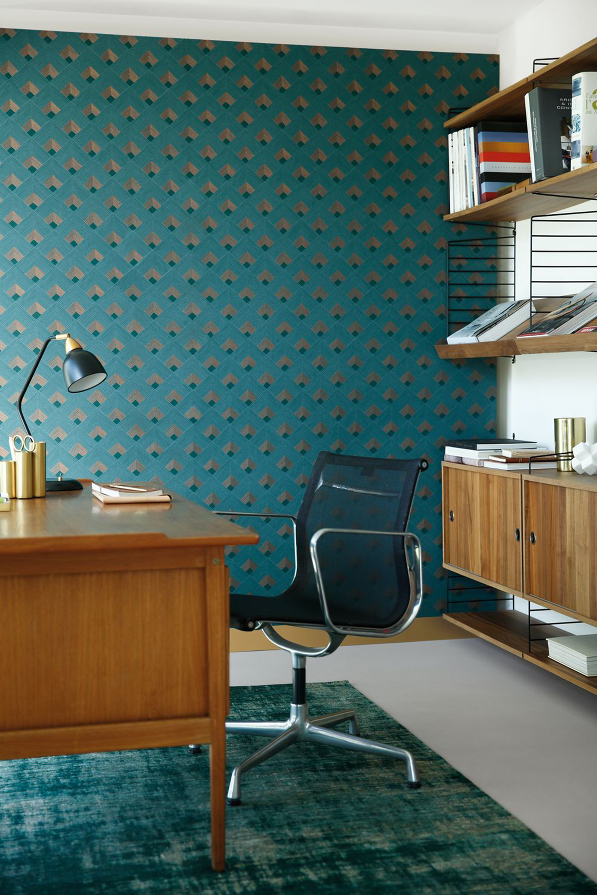 Papier peint géométrique ethnique Ondes Emeraude - Misura de Casamance | Réf. CAS-74470926