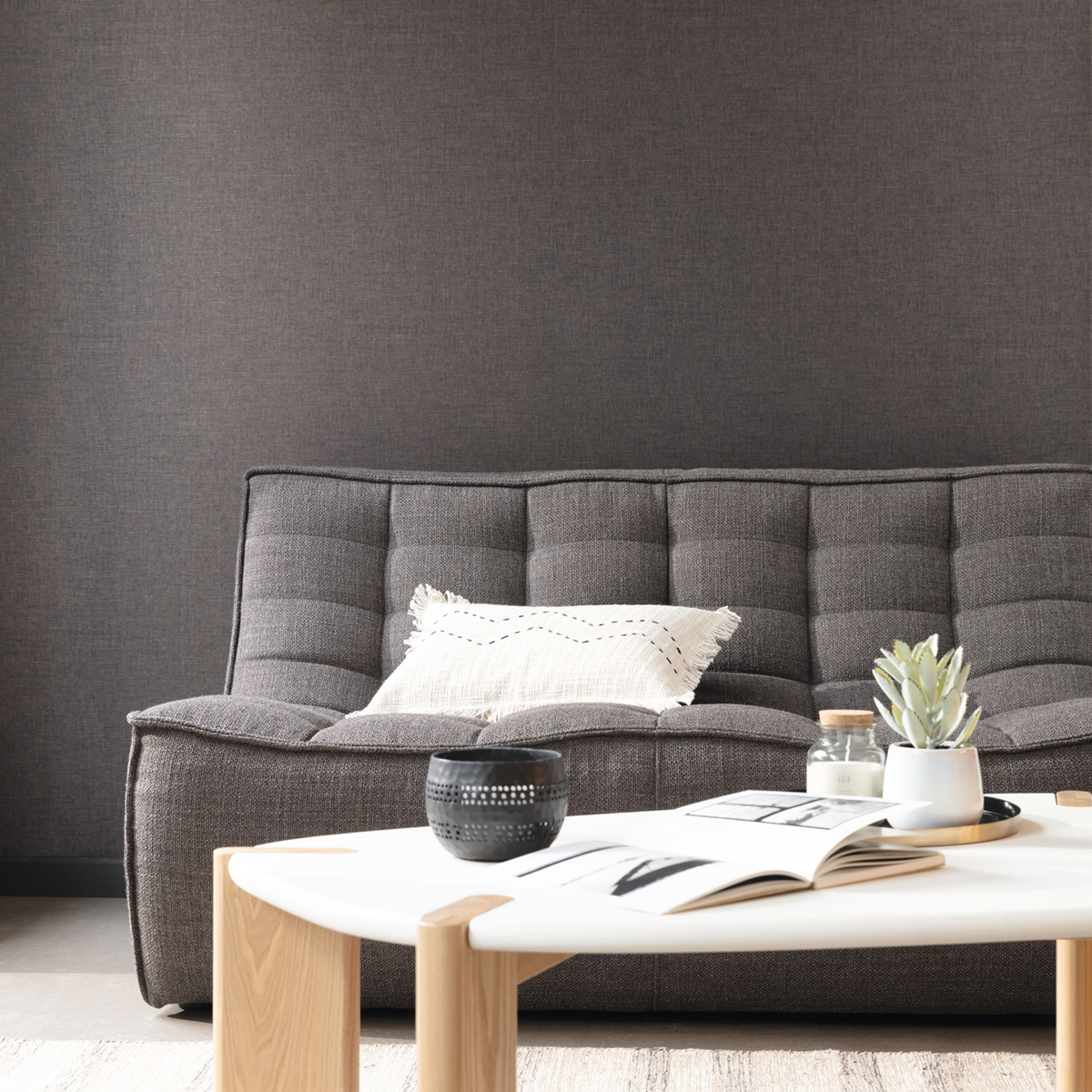 Papier peint Uni Lin noir anthracite cuivré - Moonlight 2 de Casélio AMB | Réf. MLGT103239130