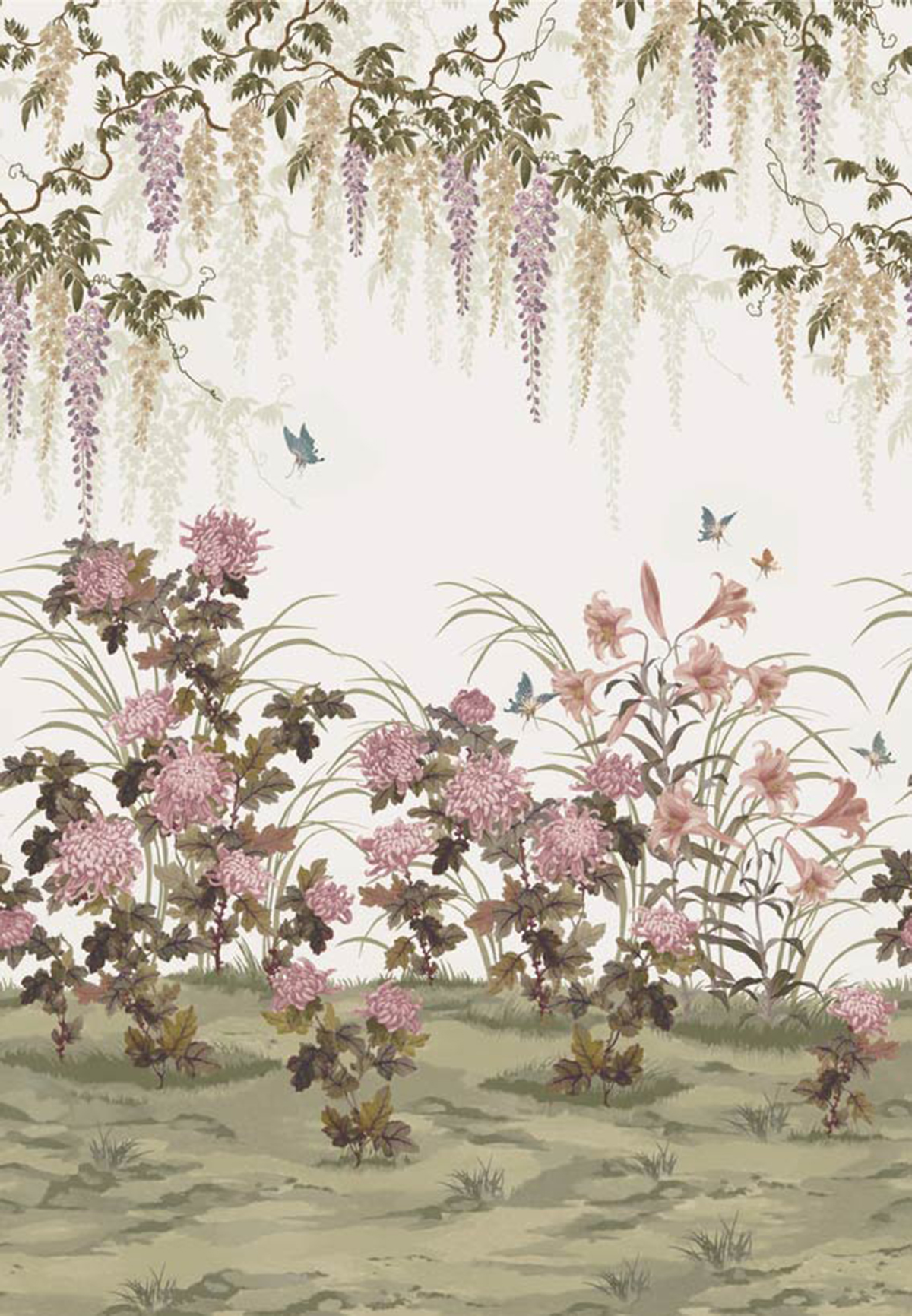 Papier peint panoramique Floral Wisteria Bloom naturel - V&A Decorative Papers III d'Initiales | Réf. INI-2513-191-02