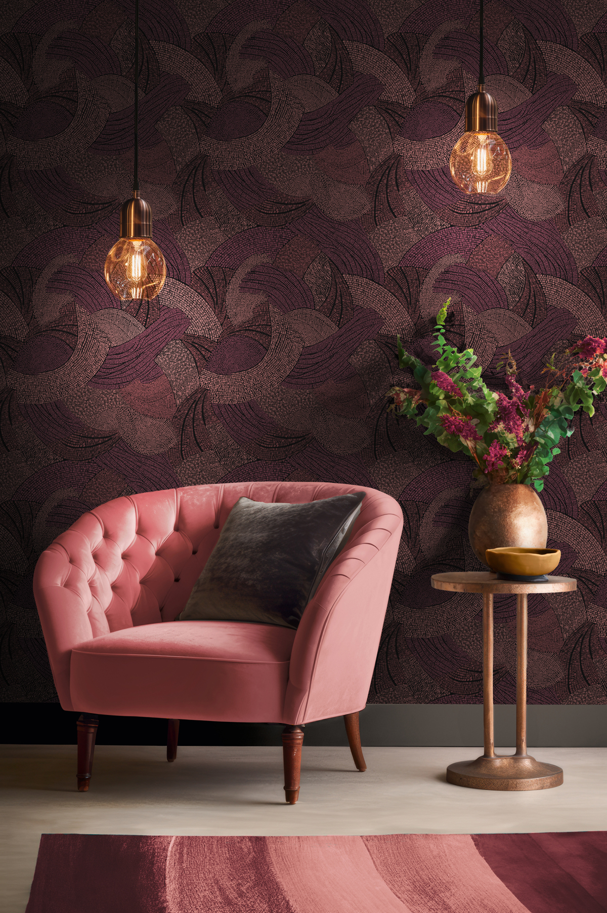 Papier peint Vagues Féériques rose prune - French Affair d'A.S. Création AMB2 | Réf. AS-399352