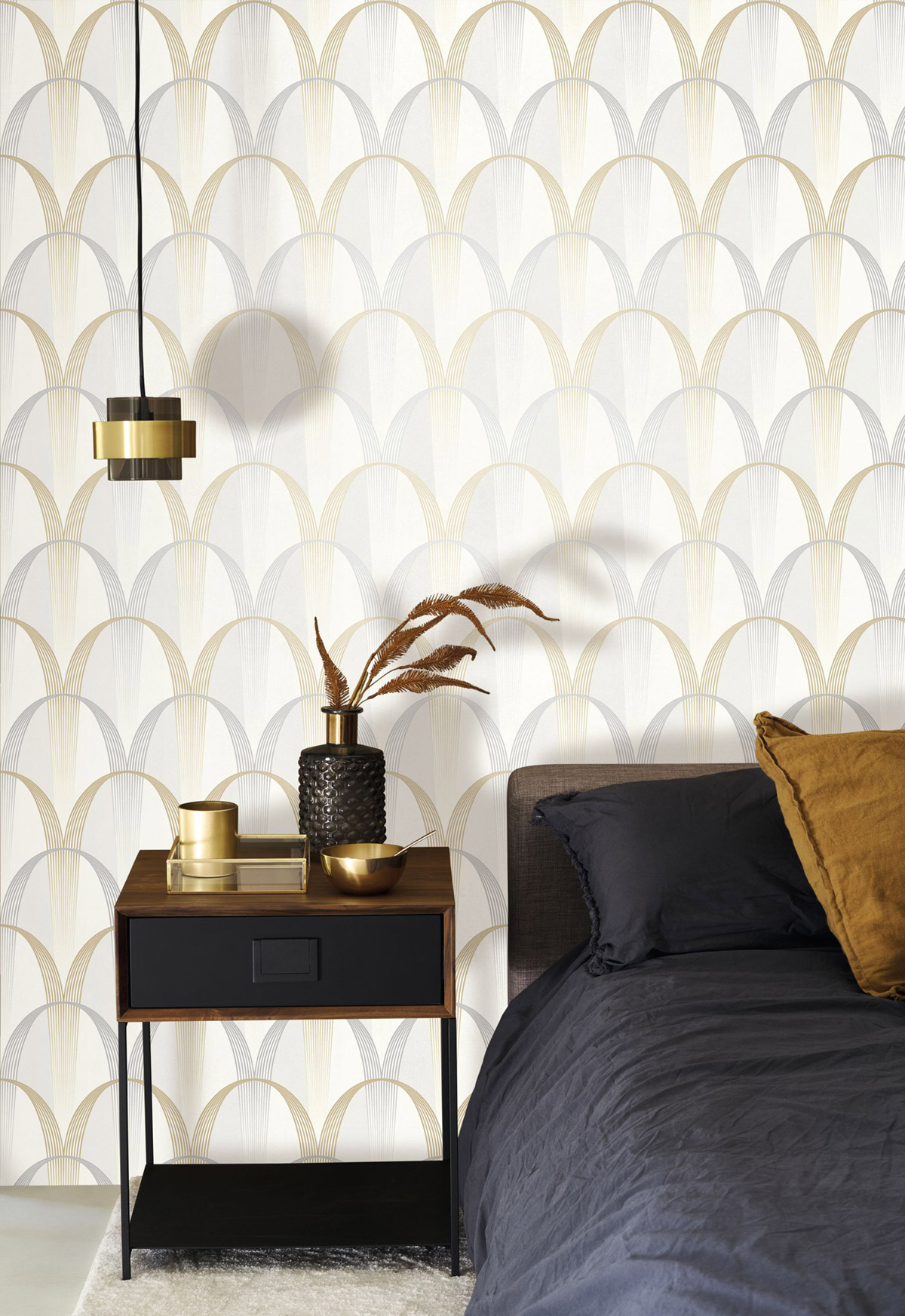 Papier peint Arche Entrée des Artistes blanc doré - Années Folles de Casadéco | Réf. ANFO201041921