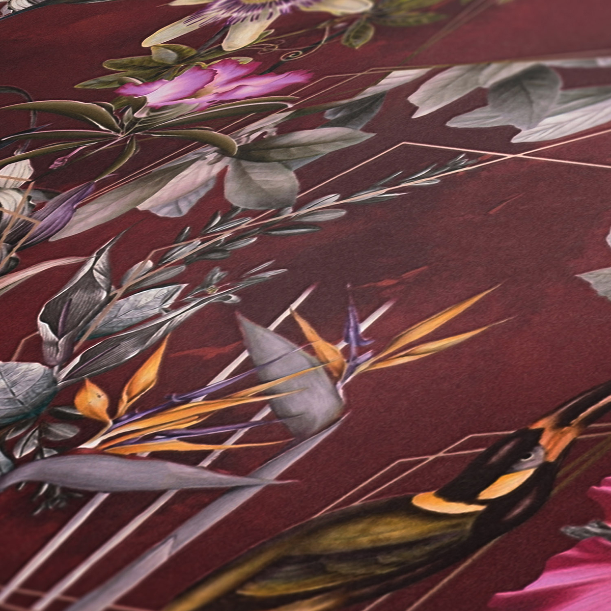 Papier peint Oiseau du Paradis bordeaux - Dream Flowery de Architects Paper | AMB Réf. 38178-5