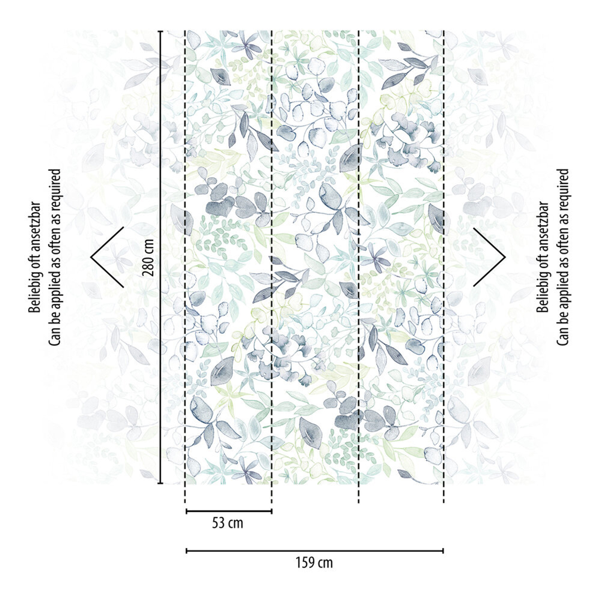 Papier peint panoramique Harmonie Feuille vert bleu - Aquarell Dreams d'A.S. Création AMB5| Réf. AS-396921