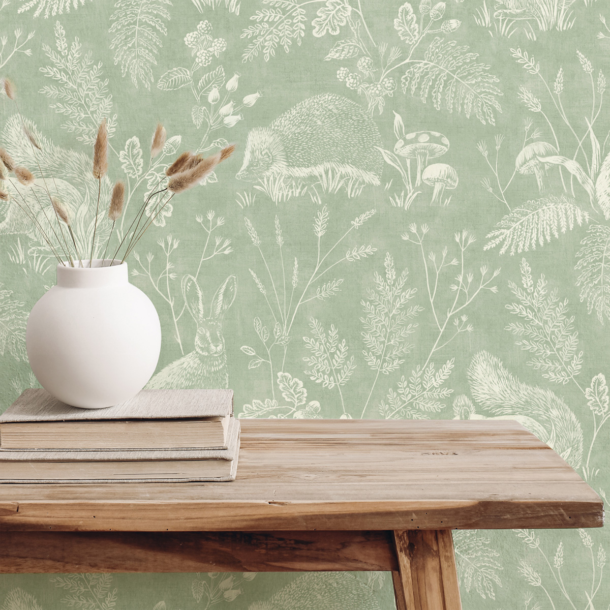 Papier peint Toile de Jouy Animaux Woodland vert - Beaux Arts de Lutèce AMB1| Réf. LTC-M1801