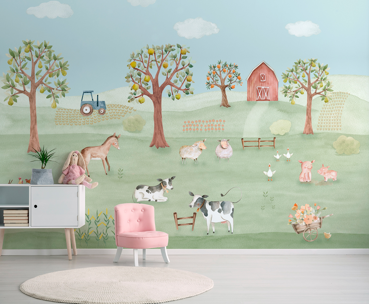 Papier peint panoramique Animaux de la Ferme vert - Panorama 2 de Lutèce | Réf. LTC-PAN1862C