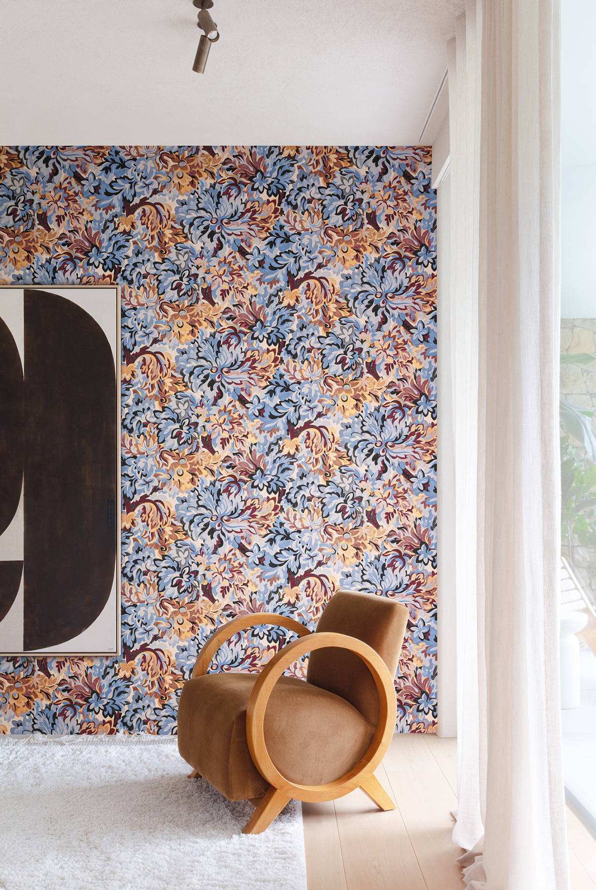 Papier peint Feuillage Graphique Idilia bleu violet métallisé - Rhapsody de Masureel | Réf. MAS-RHA004