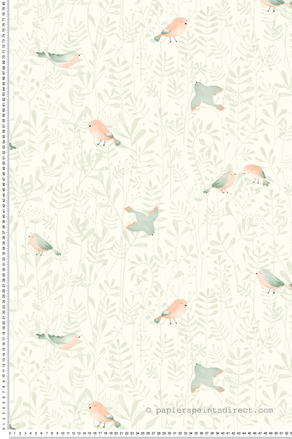 Papier peint Oiseau Feuillage vert amande rose - Once Upon A Time de Casadéco | Réf. OUAT88317088