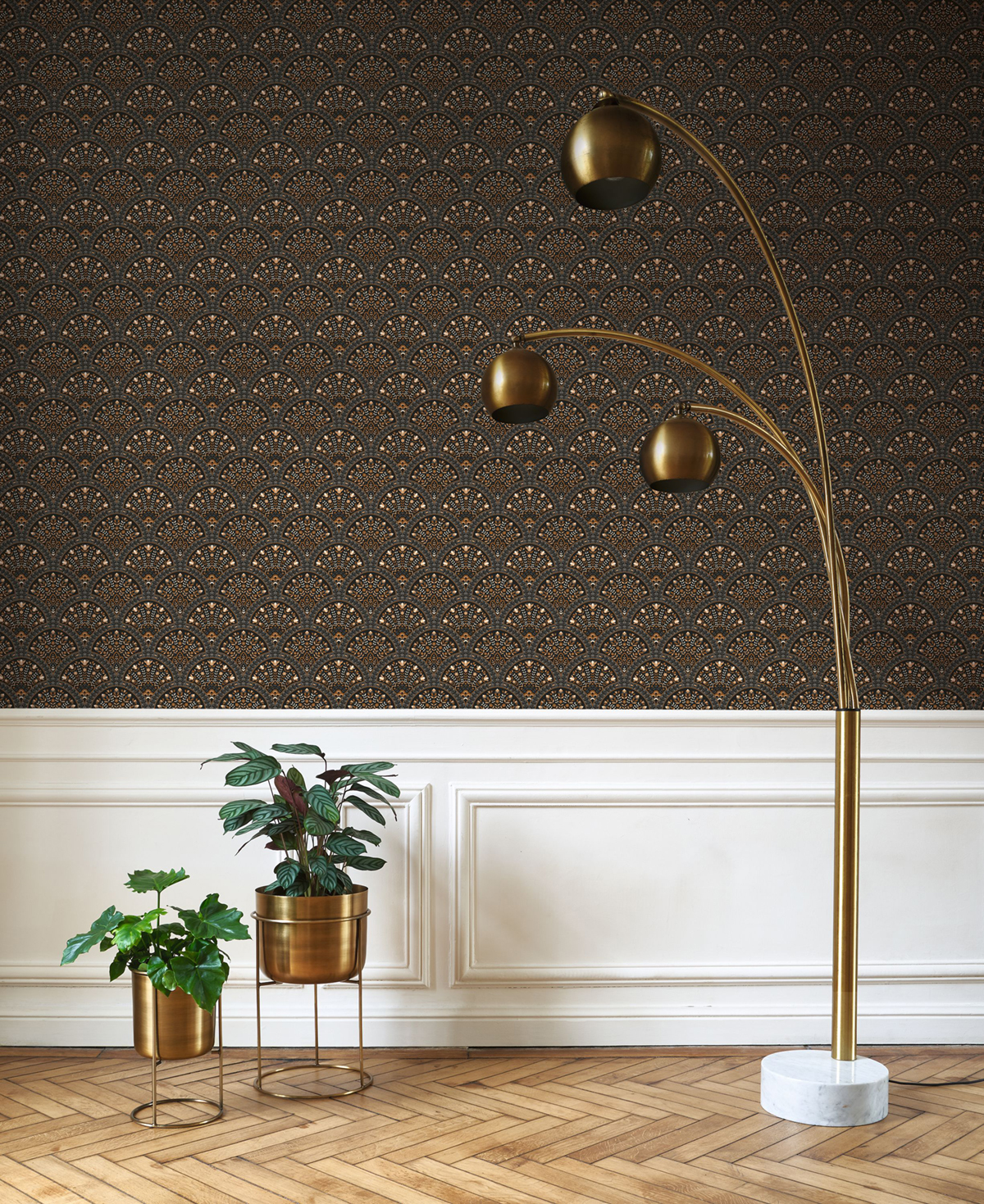 Papier peint Art Déco Wallace noir fusain irisé - Heritage de Casadéco | Réf. HETA201199902