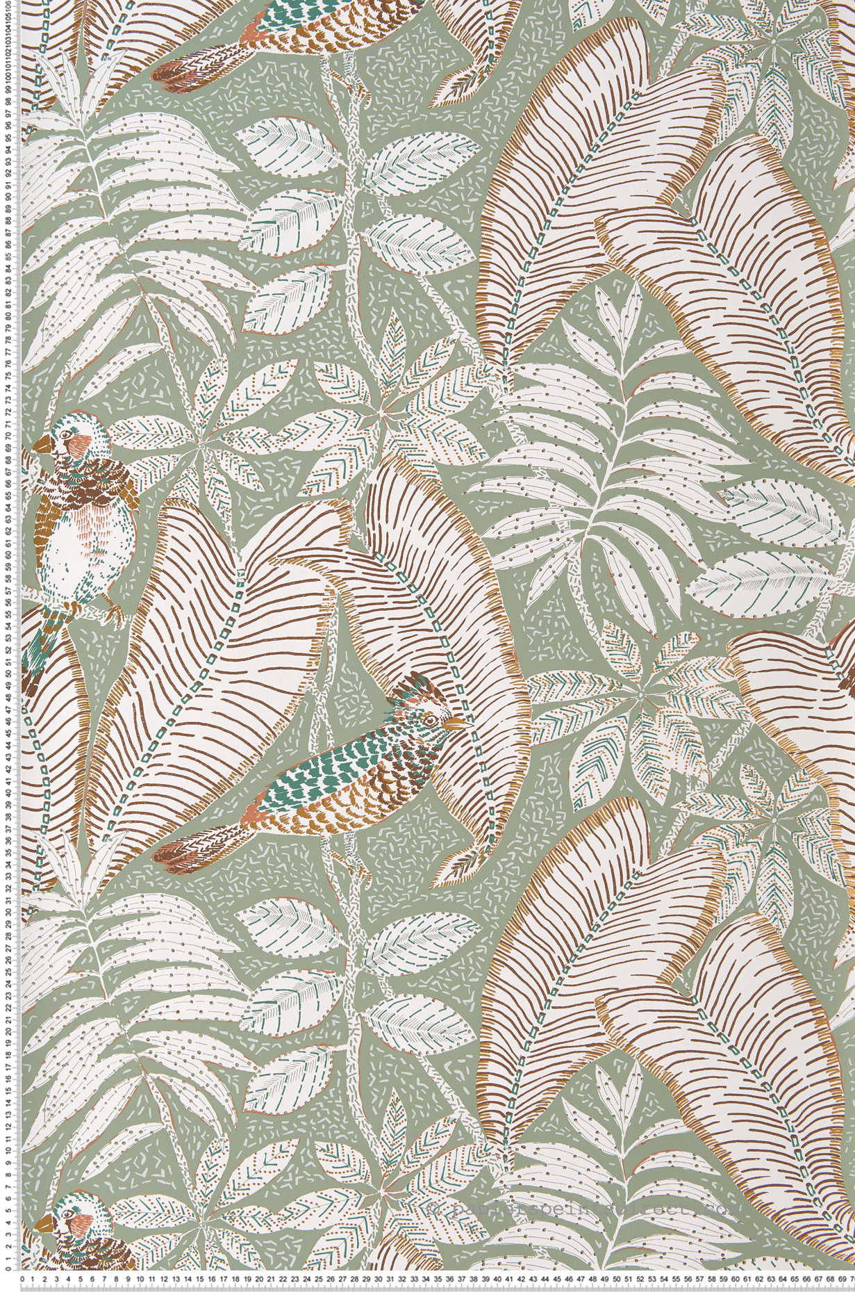 Papier peint Oiseau Ethnique Sibia vert amande - Orphée de Casamance | Réf. CAS-74752556