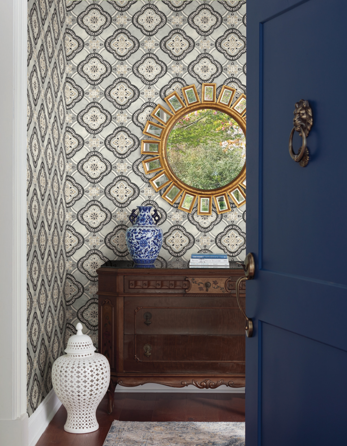 Papier peint Mosaïque gris beige - Greenhouse de York (Initiales) AMB2 | Réf. INI-GO8213