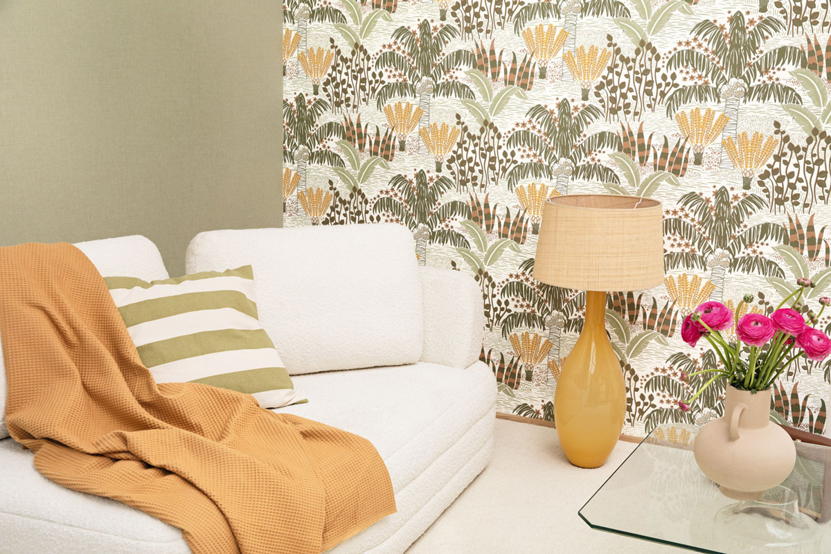 Papier peint Uni Lin vert lichen - Balade de Casélio | Réf. BLD100607312