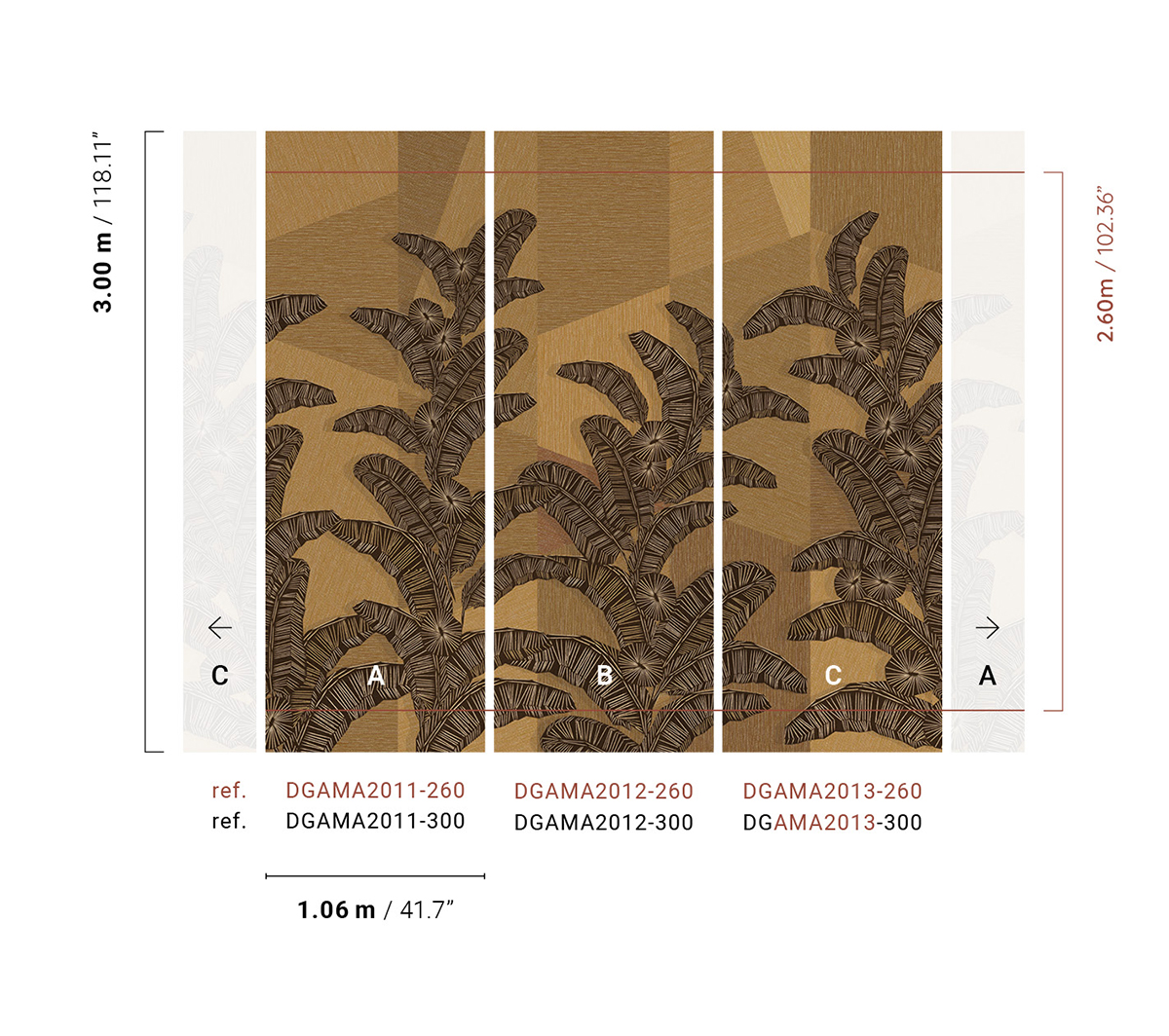 Papier peint panoramique Palme Graphique Yucatan jaune - A H260 - Amani de Masureel AMB2| Réf. MAS-DGAMA2011-260