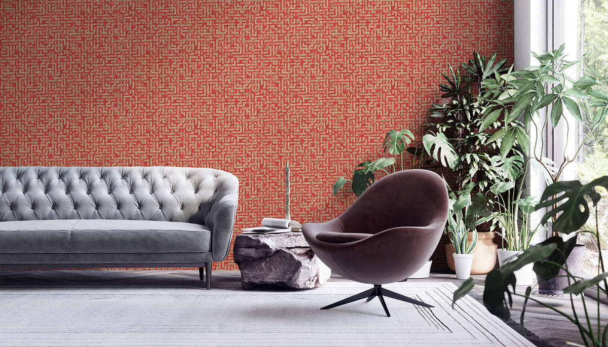 Papier peint Graphique Effet Vieilli rouge et doré - My Home My Spa d'A.S. Création | Réf. SP15862