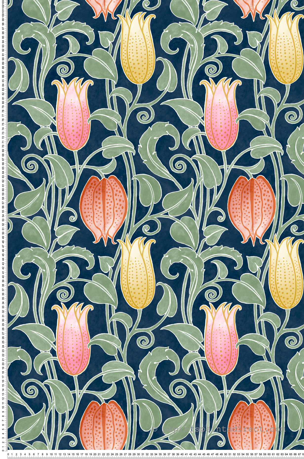 Papier peint Fleur Cloche Canterbury bleu nuit - Arts & Crafts d'Initiales | Réf. INI-AC9203