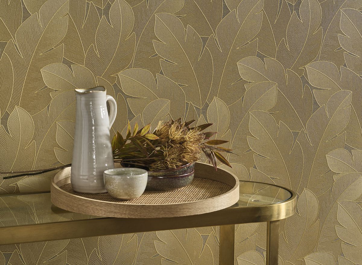 Papier peint Feuillage Tropical Yuto vert mastic - Vegetals de Casadéco AMB4| Réf. VEGE201292888