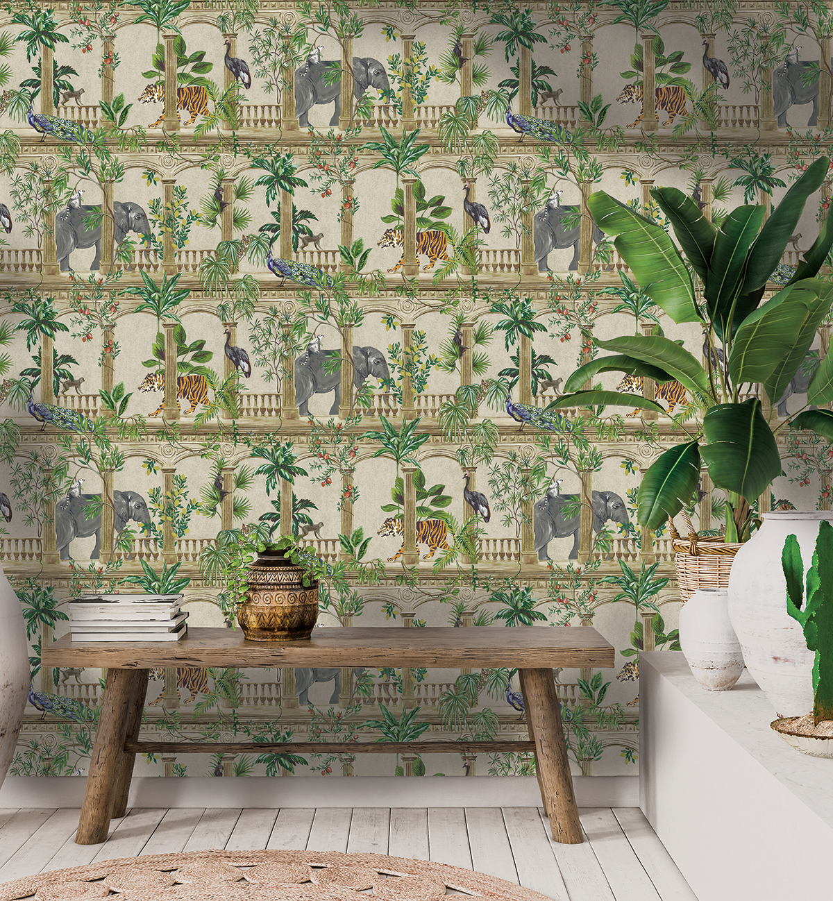 Papier peint Arche Animaux Jungle beige - Comoro de Montecolino | Réf. MC-91352