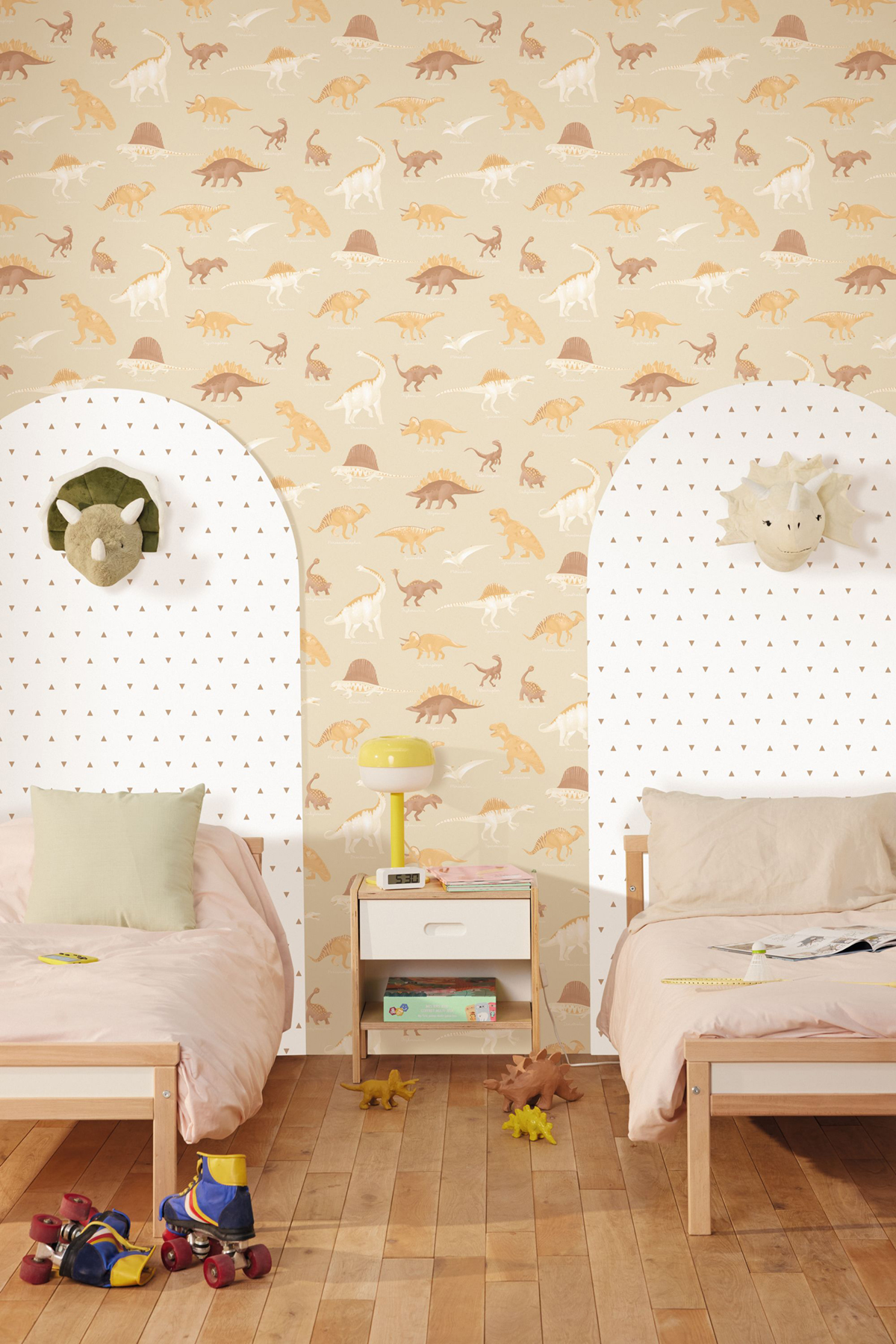 Papier peint Dinosaures Jurassique beige - Les Minis Mondes de Casélio | Réf. MNM105701010