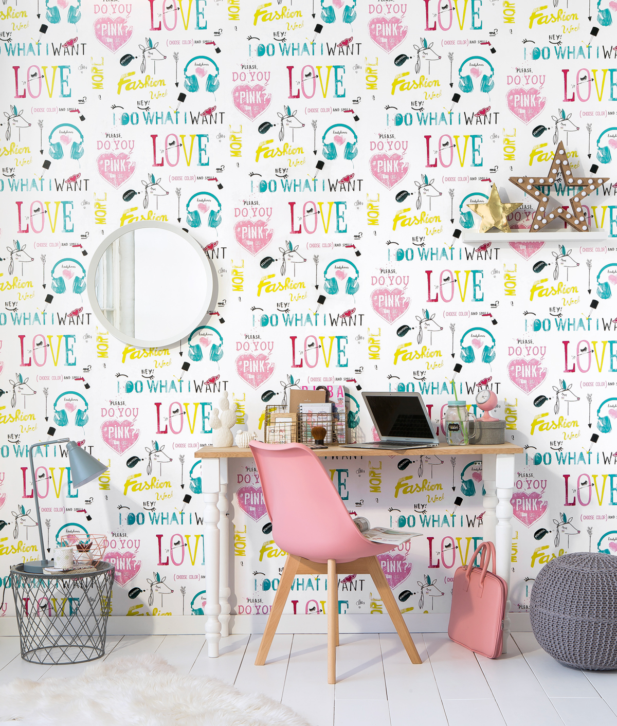 Papier peint Girly I Want rose multicouleurs - Les Aventures de Lutèce | Réf. LTC-36240303