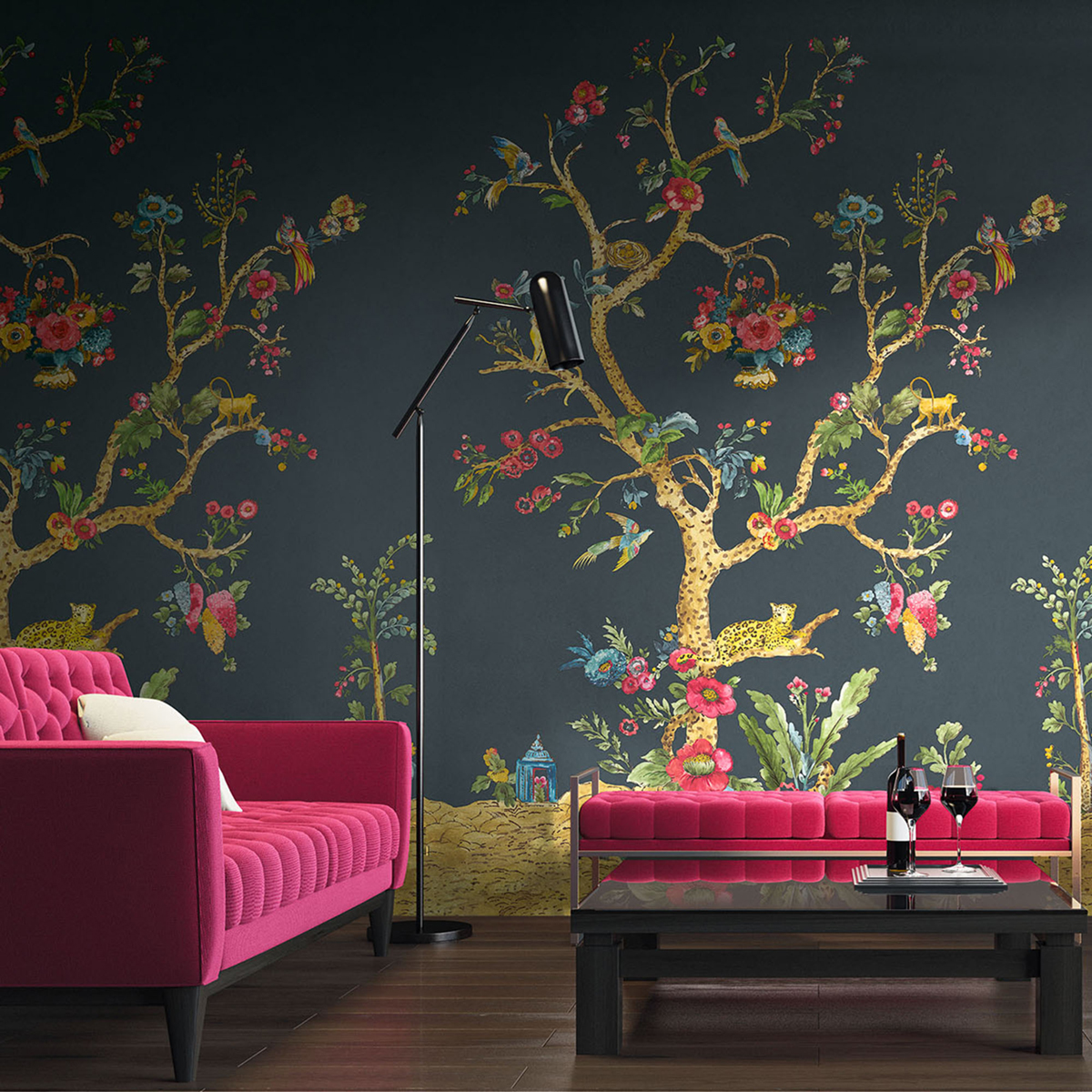 Papier peint panoramique Arbre Léopard Tanzanie noir - Daisy Bennett d'Initiales AMB2 | Réf. INI-DB31900M