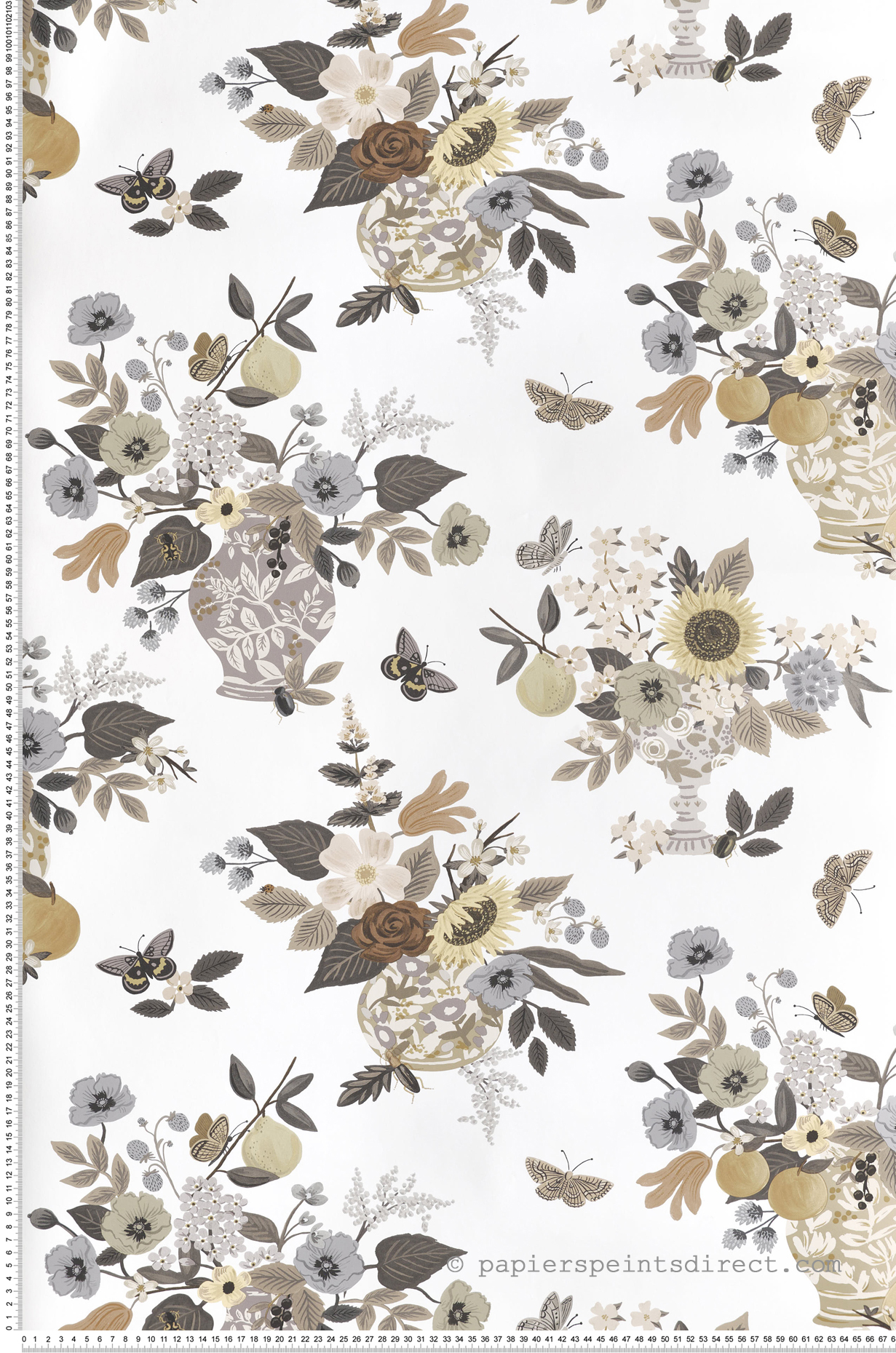 Papier peint Bouquets Fleuris Studies gris taupe - Rifle Paper Co. 3 de York (Initiales) | Réf. INI-RF7403