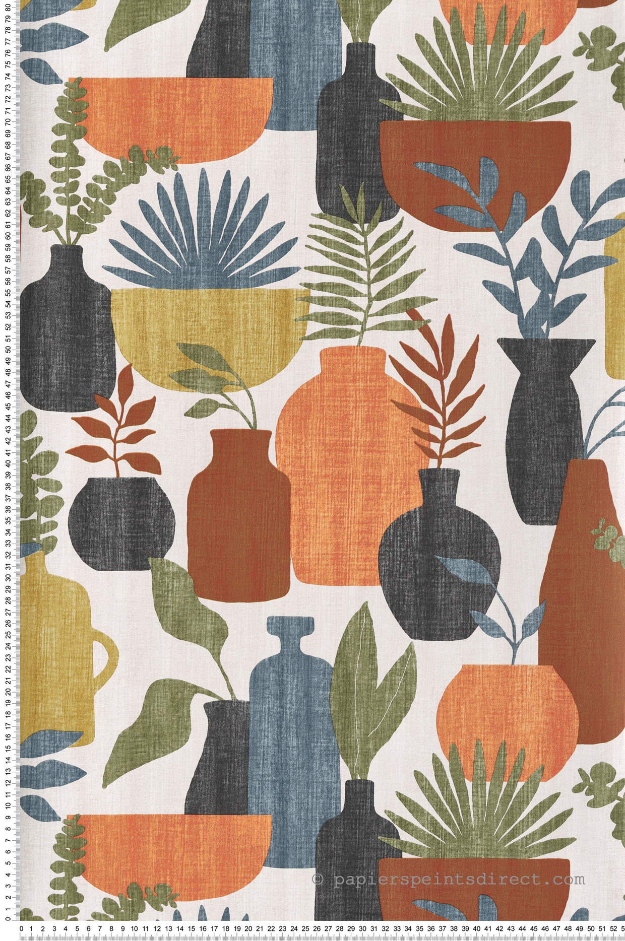 Papier peint Pot de Fleurs orange jaune bleu - Merida de Montecolino | Réf. MC-BA26042