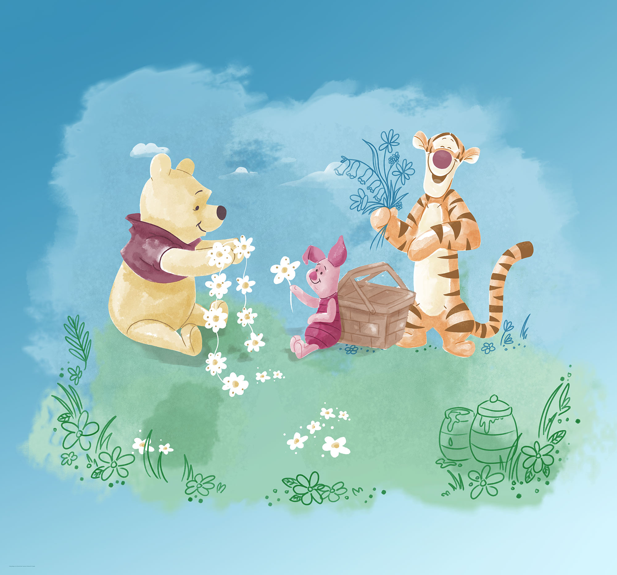 Papier peint enfant Disney Winnie L'Ourson Picnic - Papier peint Panoramique Komar
