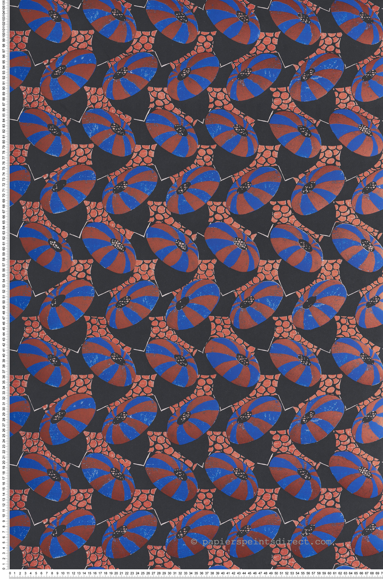 Papier peint Soucoupe Cecilia bleu terracotta métallisé - Folies de Masureel | Réf. MAS-FOL002