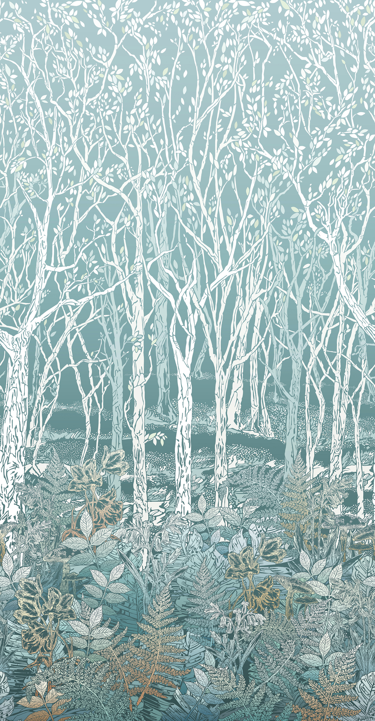 Papier peint Fôret Arbres Sylvania bleu - Mansfield de Osborne & Little | Réf. OSB-W7457-01