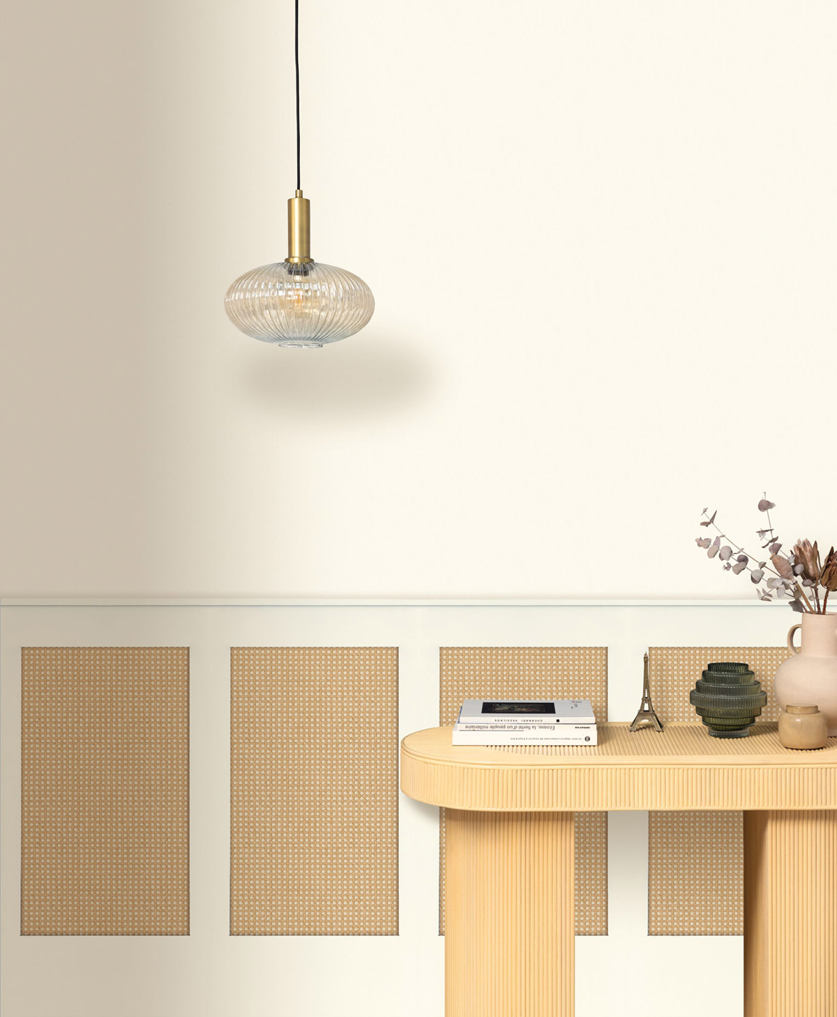 Papier peint Soubassement Cannage en Rotin M blanc cassé - Reliefs de AMB2 | Réf. RLF106390007