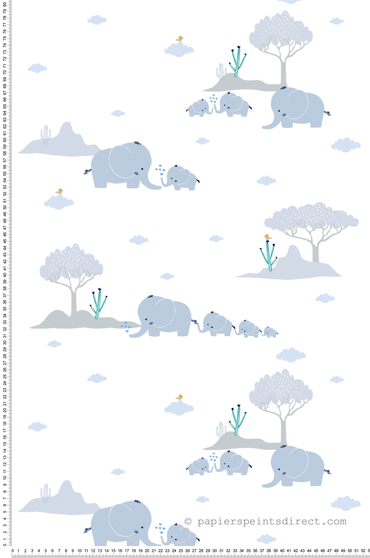 Papier peint enfant Eléphant Cactus gris bleu - Little Love d'A.S. Création | Réf. SP15667