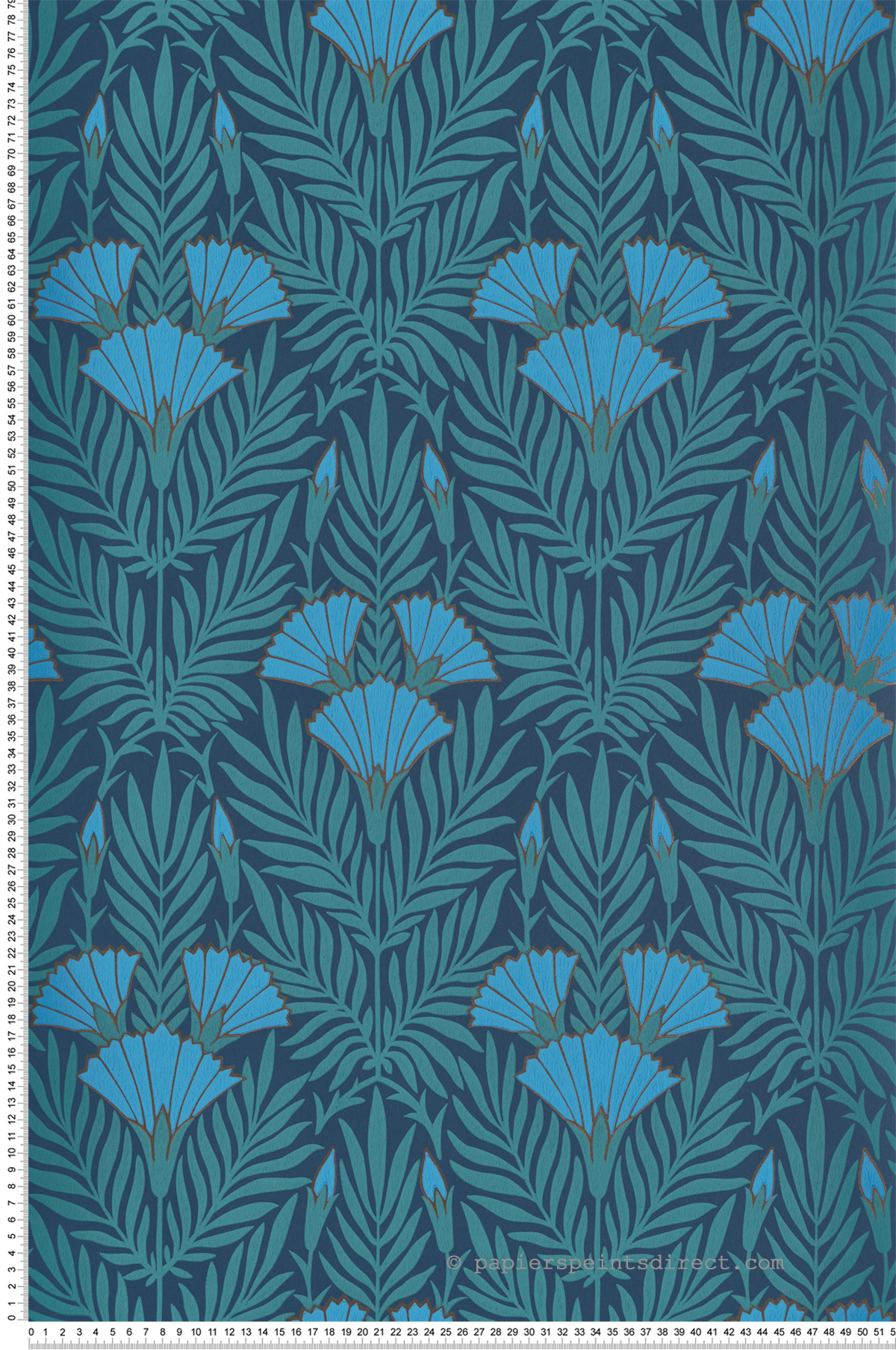 Papier peint Floral Fanfare Art Déco bleu pétrole métallisé - V&A Decorative Papers d'Initiales | Réf. INI-31117104