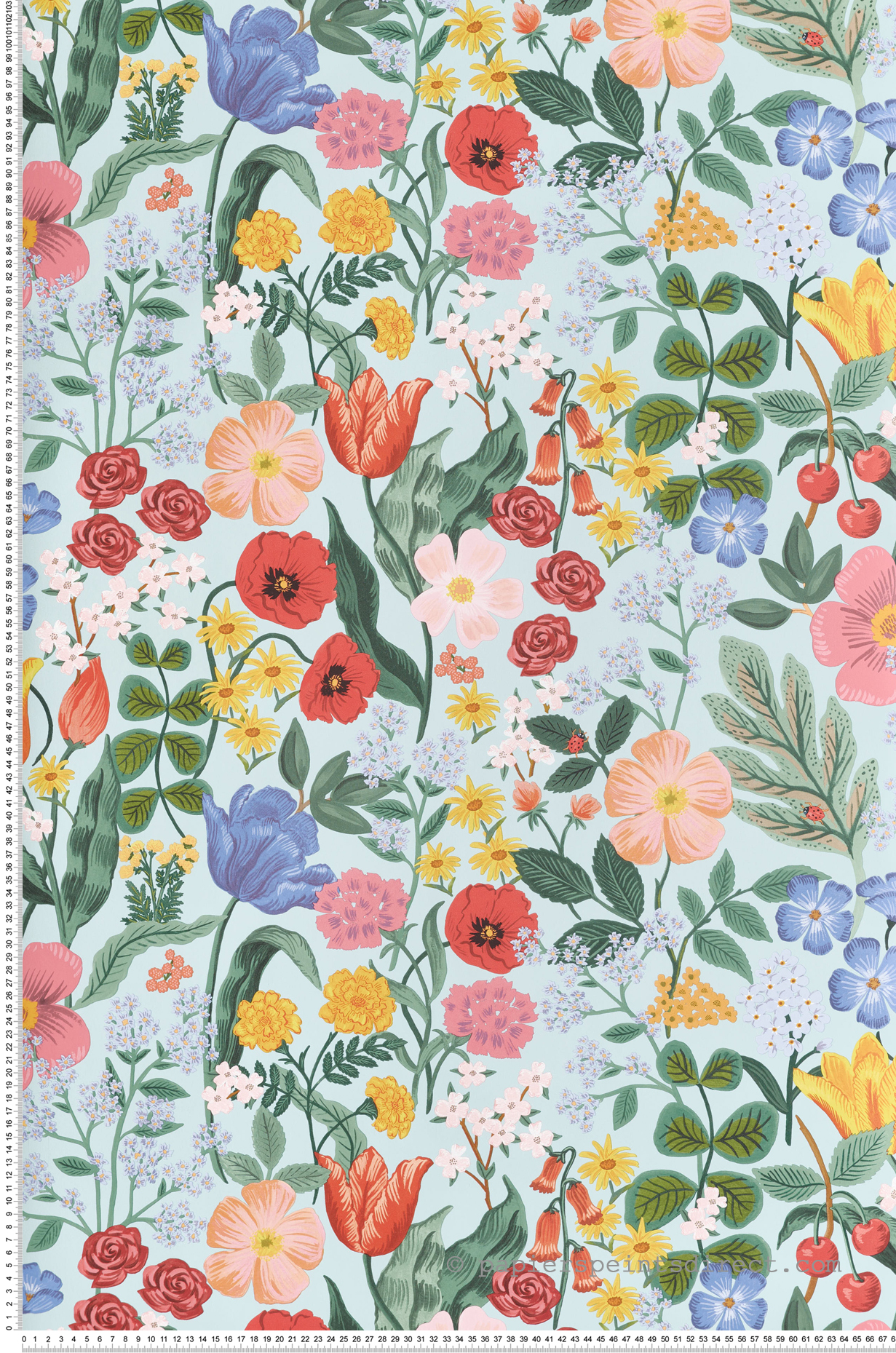 Papier peint Floral Blossom bleu multicouleurs - Rifle Paper Co. 3 de York (Initiales) | Réf. INI-RF7493