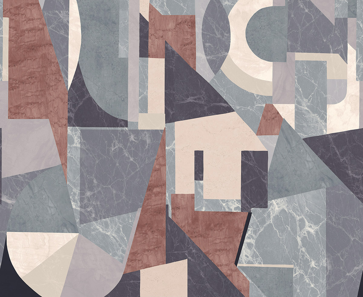 Papier peint panoramique Géométrique Pierre Palazzi gris - A, B et C H260 - Rock de Masureel | Réf. MAS-DGROC103X-260