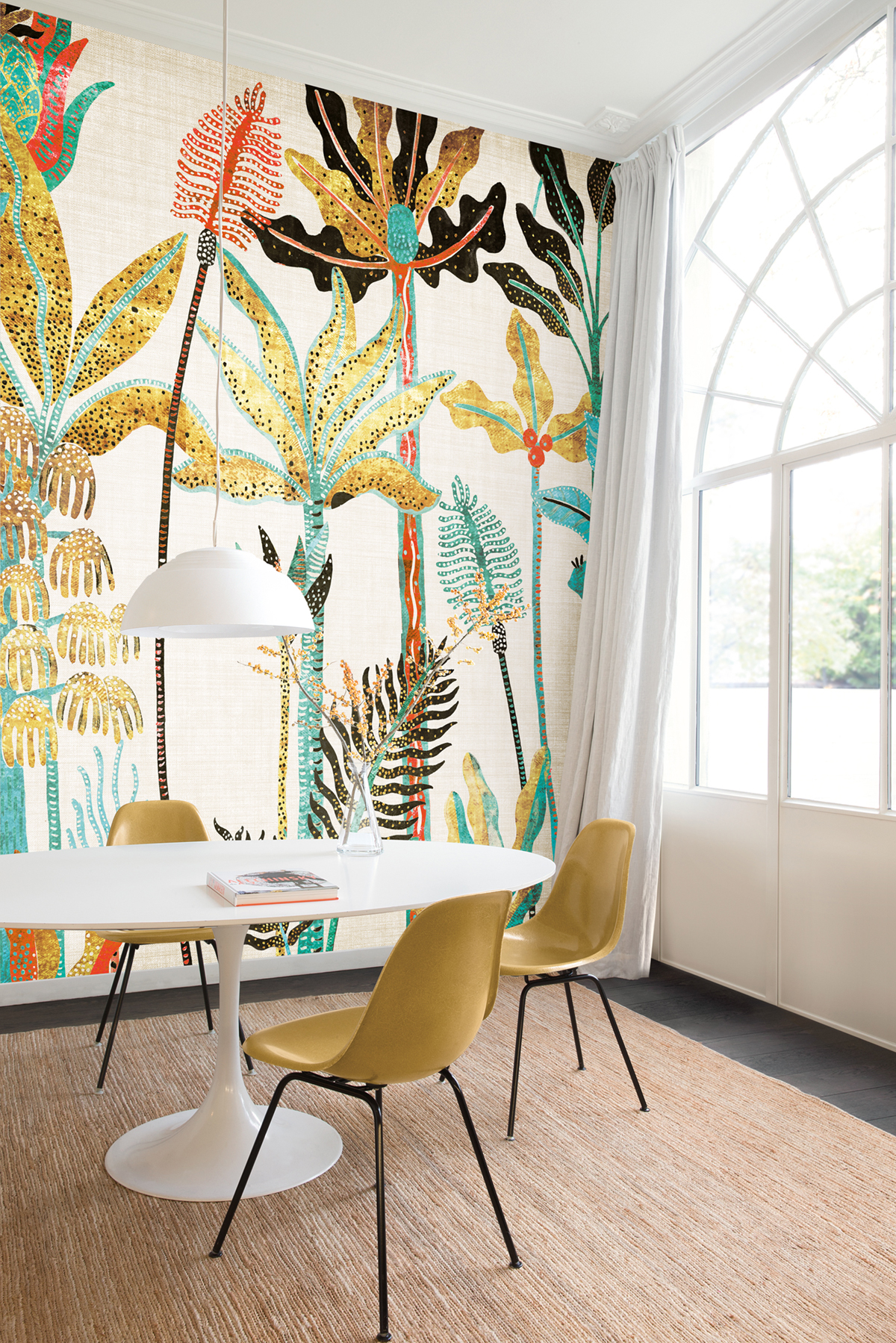 Papier peint panoramique Arbres Tropicaux Parque turquoise jaune - B H300 - Havana de Masureel | Réf. MAS-DGHAV2012