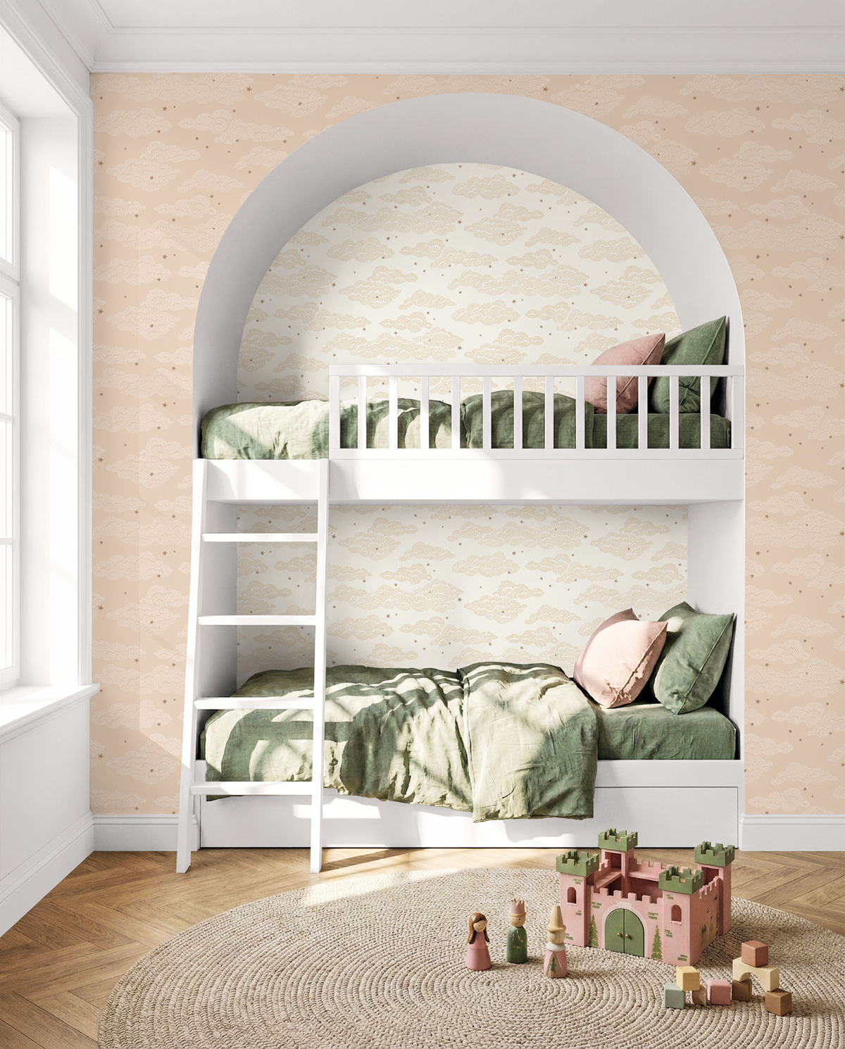 Papier peint Nuage Little Sky beige rose doré- Happy Kids Club de Casélio | Réf. HKC107644428