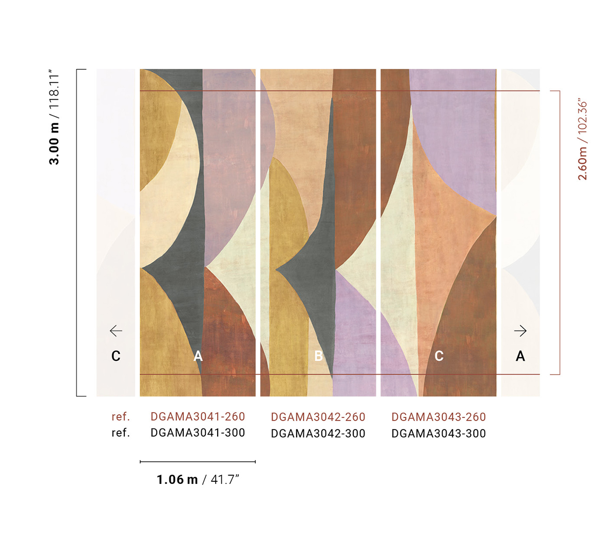 Papier peint panoramique Fresque Arrondie Luana mauve - A H260 - Amani de Masureel AMB2| Réf. MAS-DGAMA3041-260