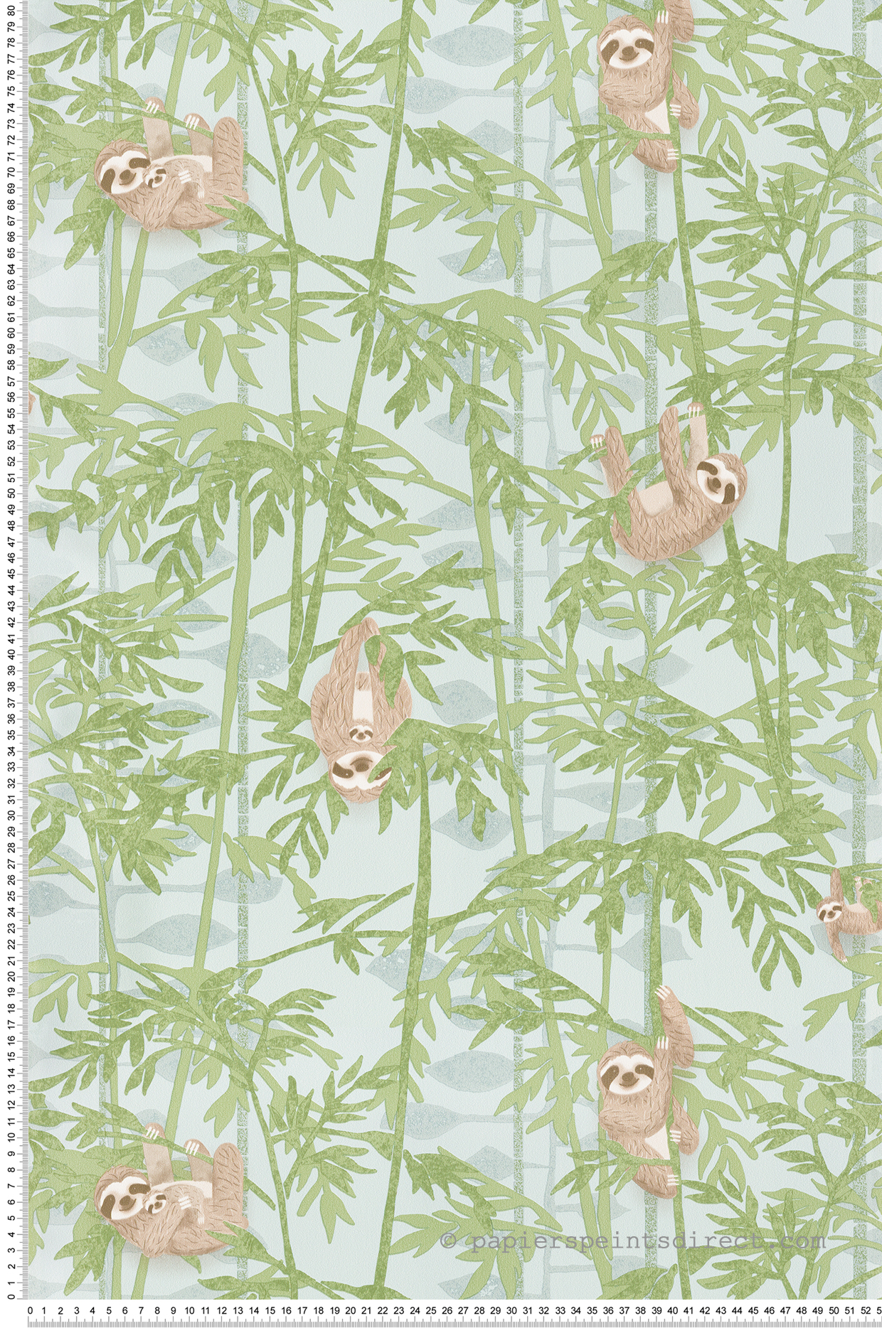 Papier peint Feuillage et Paresseux bleu clair - Lalala de Lutèce | Réf. LTC-LAL711