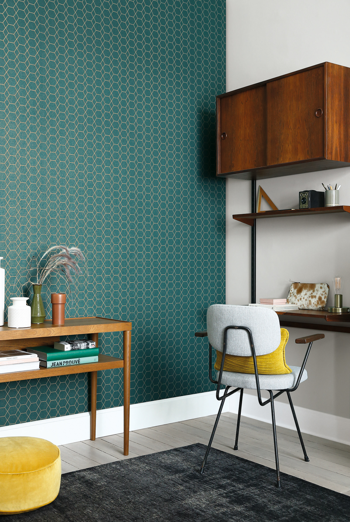 Papier peint Géométrique Hexagone Pytheas émeraude - Delta de Casamance AMB  | Réf. CAS-A72152652