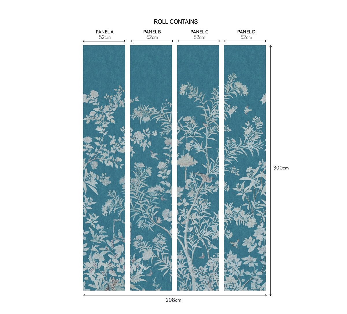 Papier peint panoramique Jardin Chinois Moor Park bleu paon - V&A Decorative Papers III d'Initiales AMBR | Réf. INI-2513-192-01