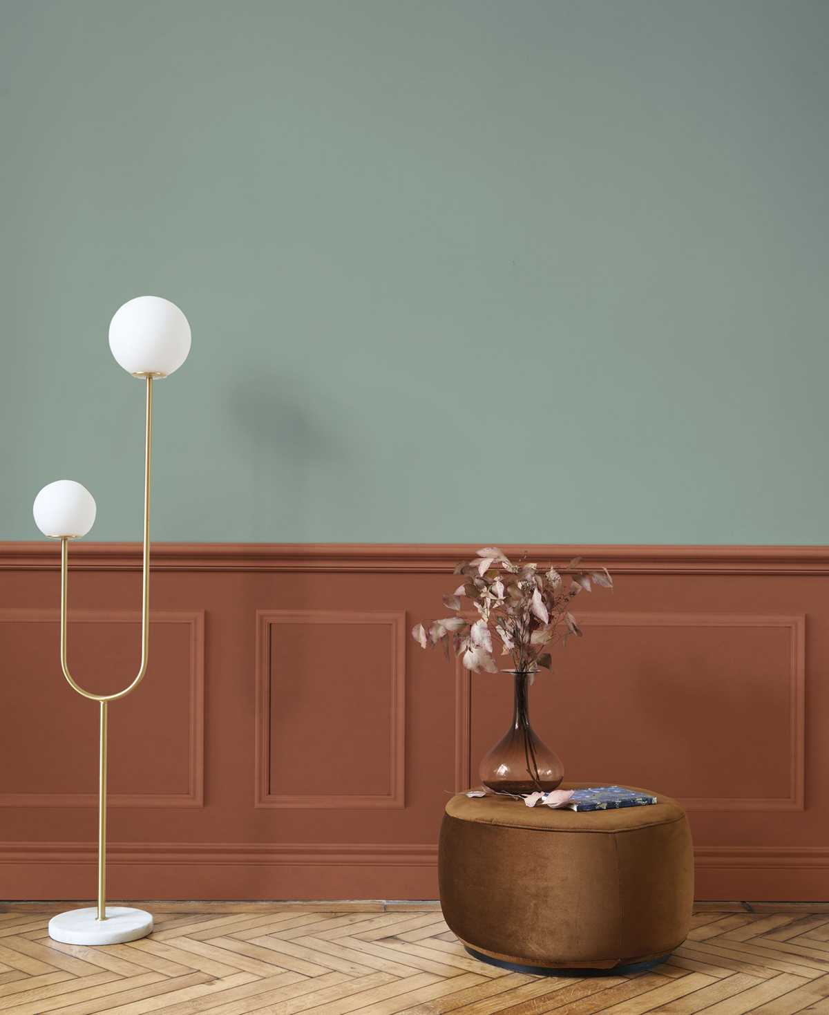 Papier peint Soubassement Moulure Petit Salon terracotta - Moulures & Co de Casadéco | Réf. MOCO200458631