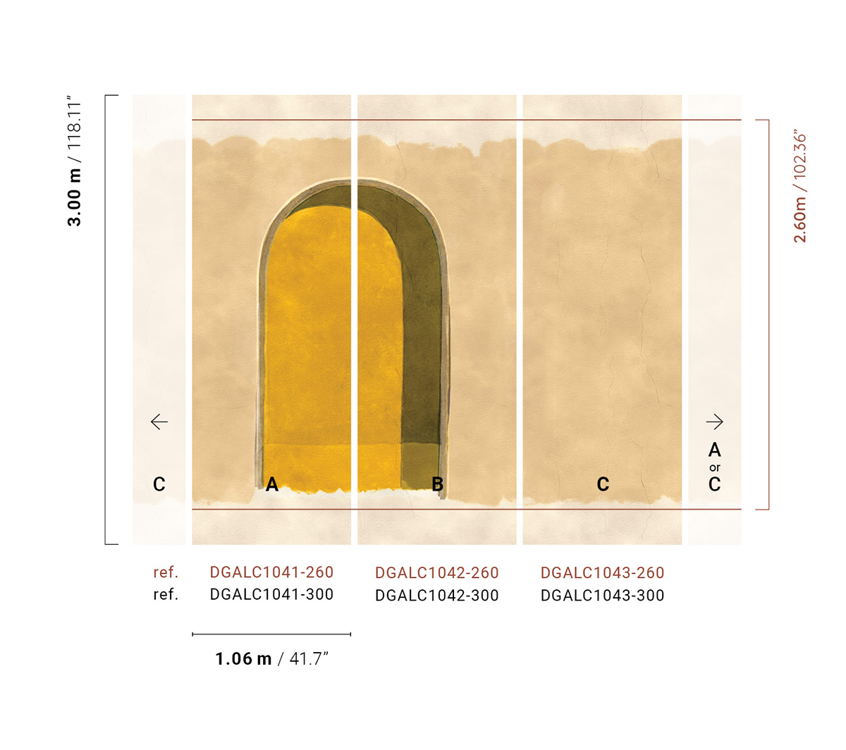 Papier peint panoramique Porte Alcove moutarde - C H260 - Terra de Masureel | Réf. MAS-DGALC1043-260