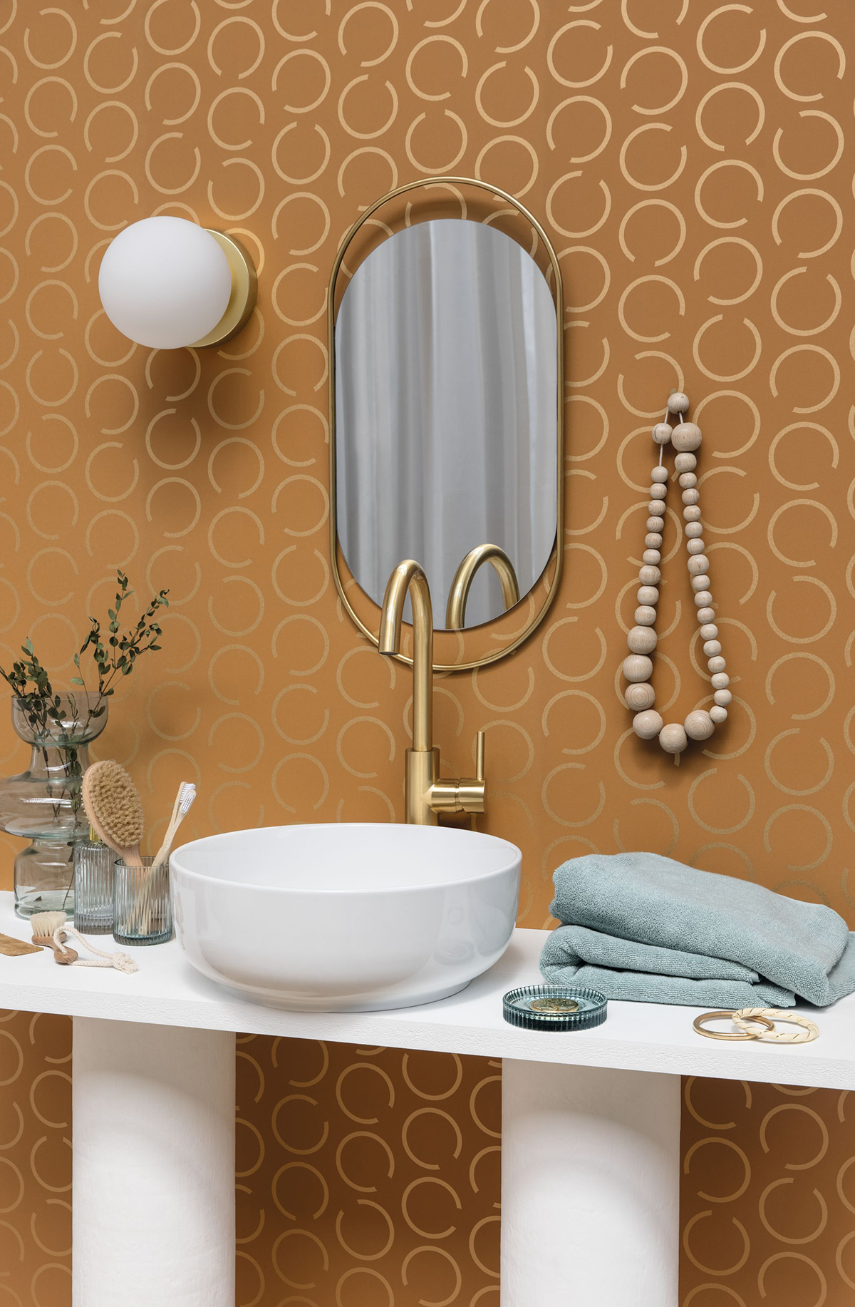 Papier peint Demi Cercle Design Around the Clock camel et doré - Around de Casélio | AMB Réf. ARN102902024