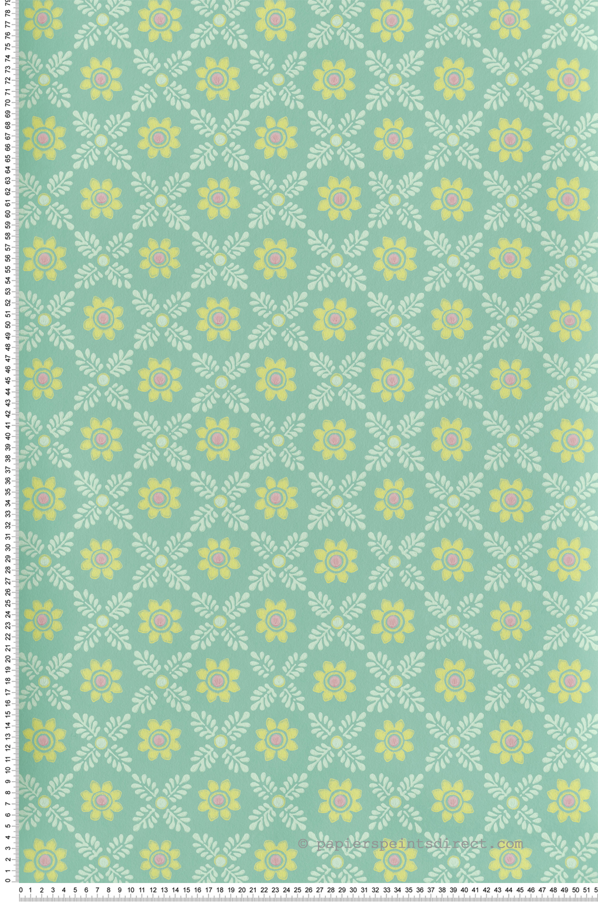 Papier peint Fleur Ditsy Block Green Verditer - National Trust Papers 4 de Little Greene | Réf. 0267DIGREEN