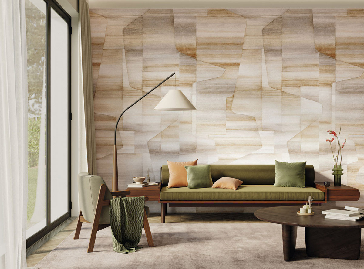 Papier peint panoramique Géométrie Moderne John S ocre gris 212X250 - Carnaby Street de Casadéco | Réf. CARN200571825