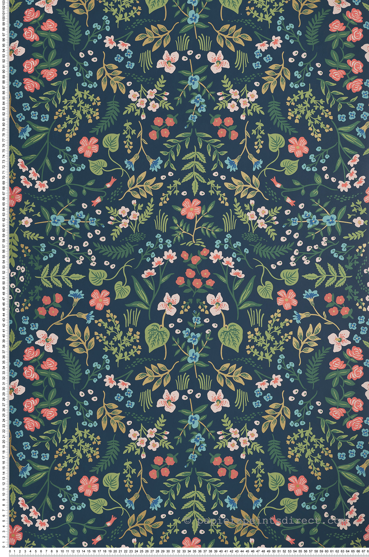 Papier peint Florale Wildwood bleu marine - Rifle Paper Co. d'Initiales | Réf. INI-RI5154