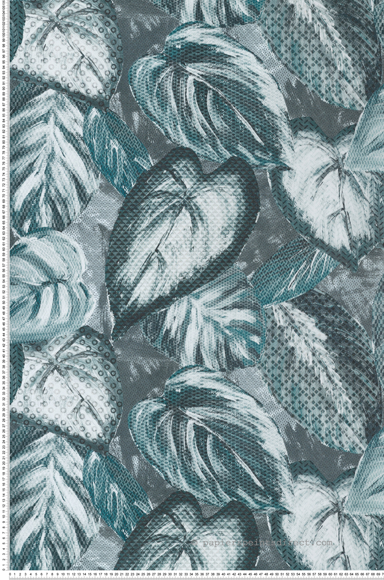 Papier peint Feuille Billes de Verre bleu canard - Ornata de Montecolino | Réf. MC-81345