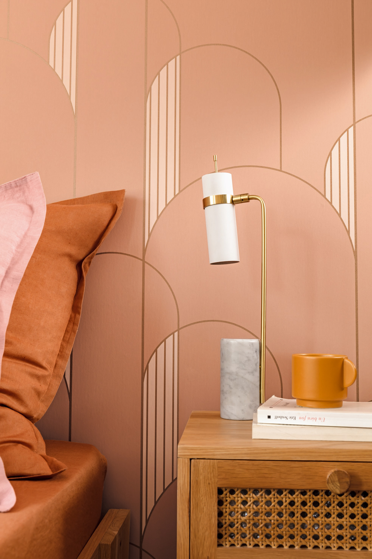 Papier peint Graphique High Walls terracotta nude cuivré - Labyrinth de Casélio | Réf. LBY102114044