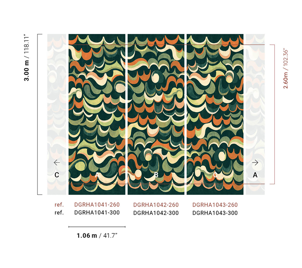 Papier peint panoramique Rétro Abstrait Cheviot vert - C H260 - Rhapsody de Masureel | Réf. MAS-DGRHA1043-260