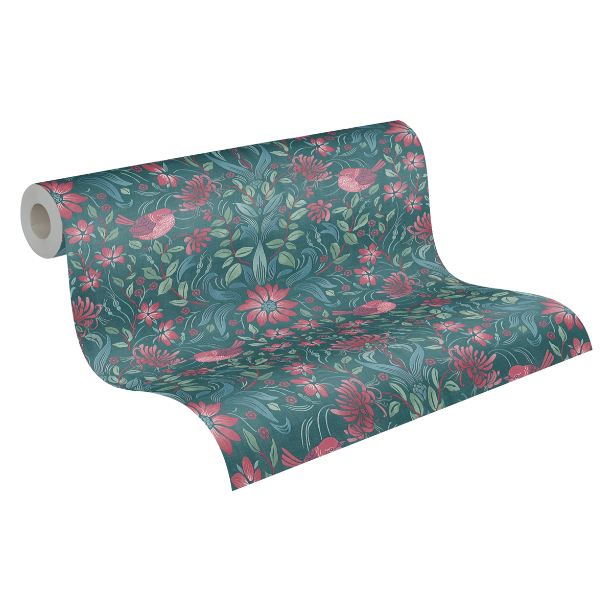 Papier peint Fleuri Oiseau Blooming vert framboise - Maison Charme d'A.S. Création ROLL | Réf. AS-390754